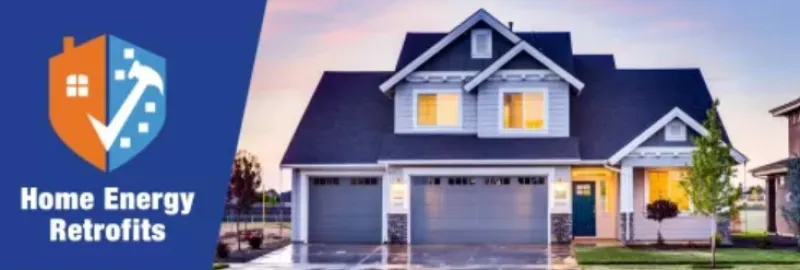 Graphic with a large home used as a title image to represent home energy retrofit