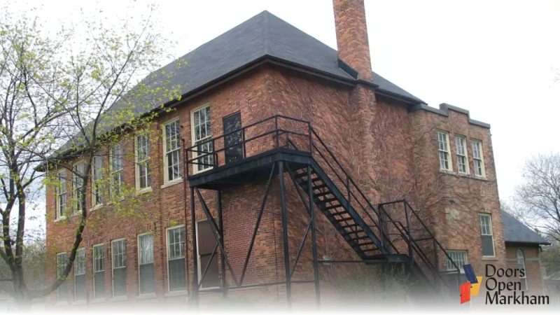Exterior photo of the Village Hive Markham Coworking space, formally a Markham High School