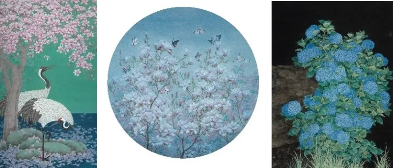 Kejie Lin's Crane Courtyard - Fall, Night under the moon, and Blue Ydrangea.