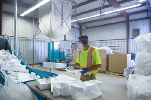Styrofoam recycling processing.