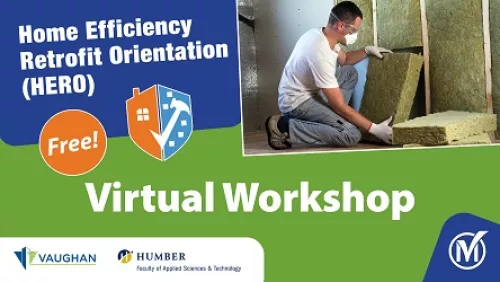 Home Energy Retrofit Orientation virtual workshop banner 2025 with partner logos, workshop title and image of a person retrofitting a house